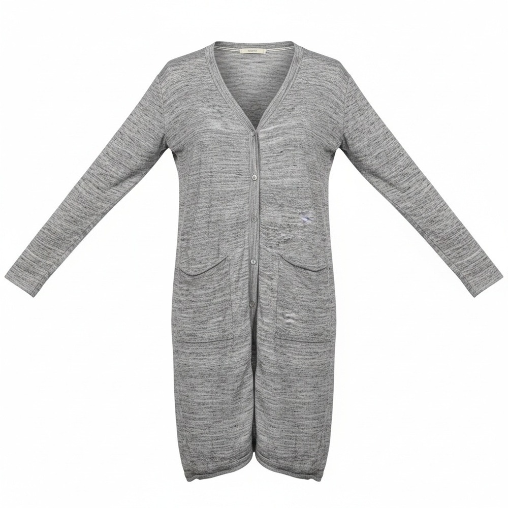 H&M L.O.G.G Marled Knit Long Cardigan Duster Sweater Womens Medium Gray Pockets